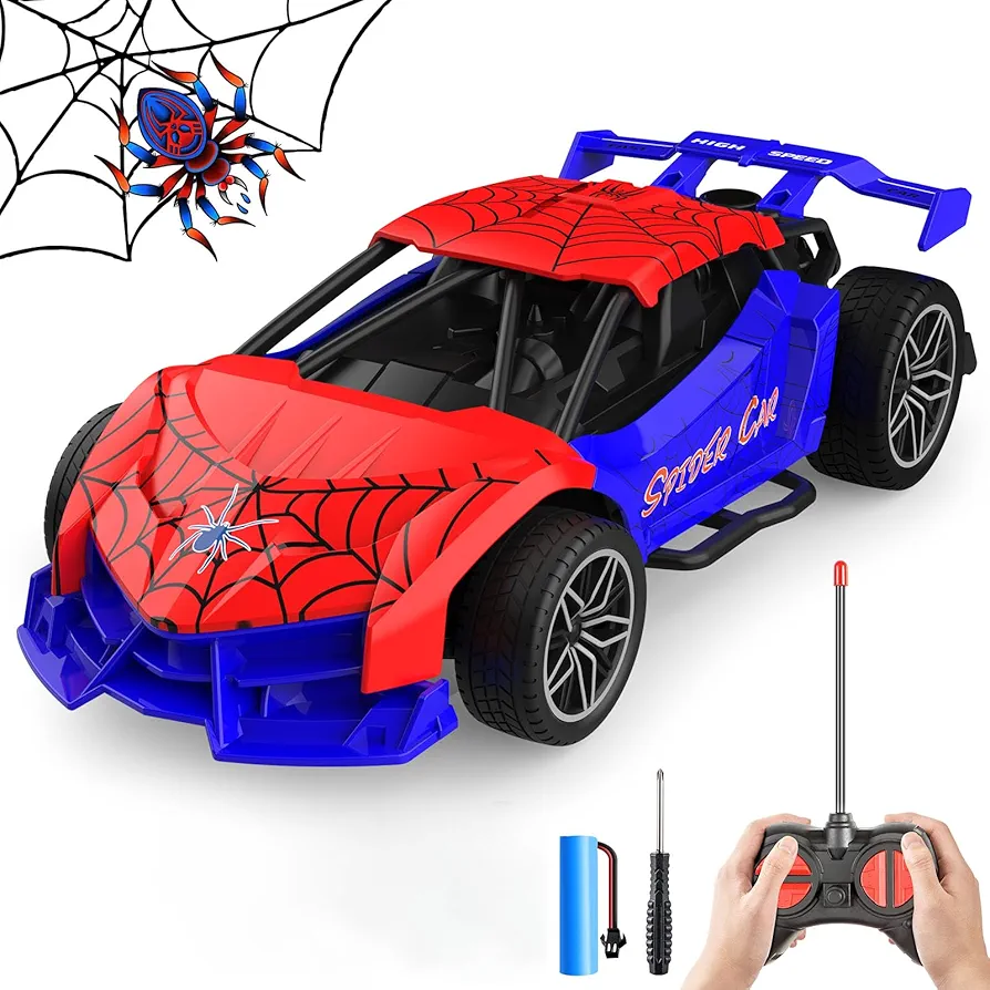 2024 Remote Control Car Toys with Rechargeable Batteries, 1:24 Scale Mini RC Cars for Kids with Light and Spray Unit, Christmas Birthday Gift for 3-4 5-6 7-8 Year Old Boys Girls (Red Blue)