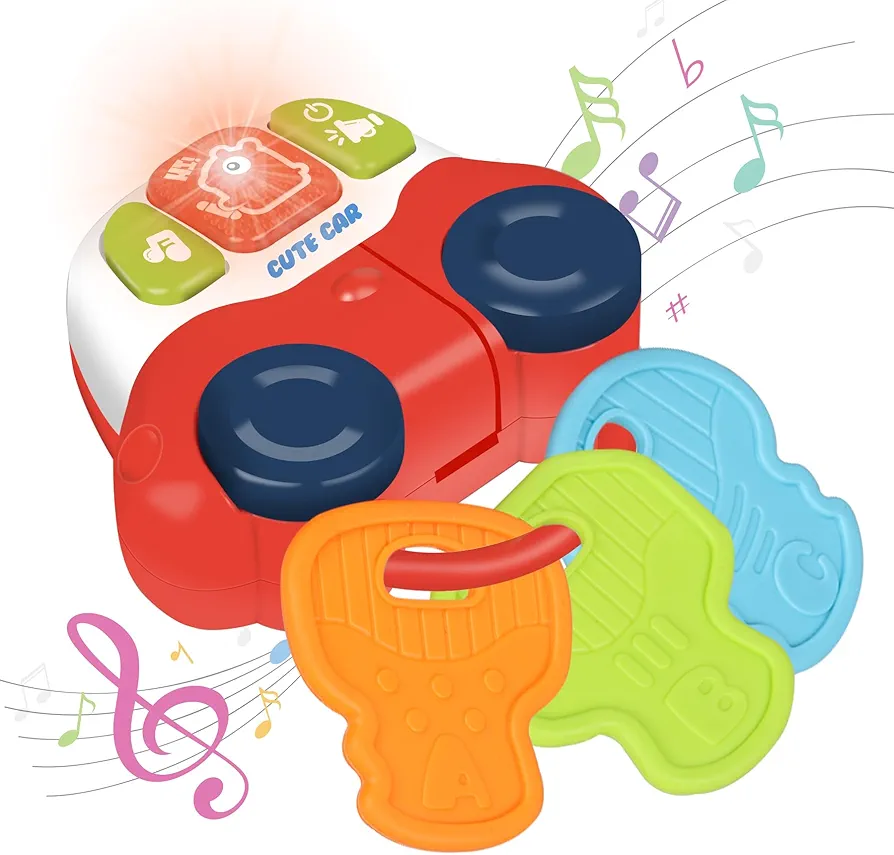 Baby Musical Toys with Sounds & Lights - Toddler Montessori Sensory Learning Travel Toys - Infant Chew for Babies 0 3 6 9 12 18 Months Teether - Newborn Teething Shower Gifts for 1 Year Old Car Keys