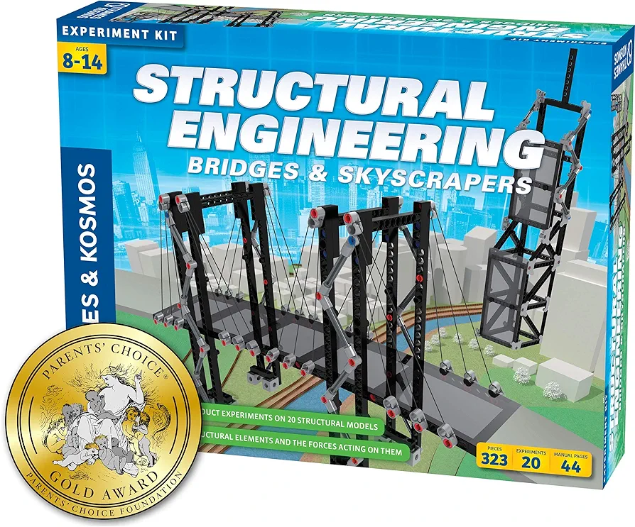 Thames & Kosmos Structural Engineering: Bridges & Skyscrapers | Science & Engineering Kit | Build 20 Models | Learn about Force, Load, Compression, Tension | Parents' Choice Gold Award Winner, Blue