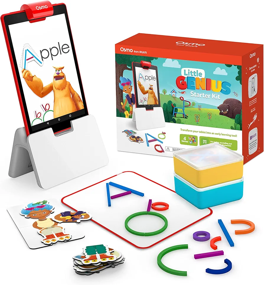 Osmo-Little Genius Starter Kit for Fire Tablet-4 Educational Learning Games-Preschool Ages 3-5-Phonics,Problem Solving & Creativity-STEM Toy Gifts,Kids(Osmo Fire Tablet Base Included)