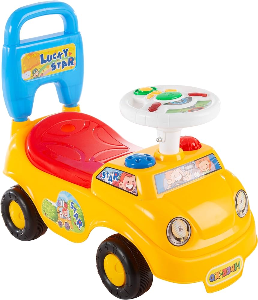 Lil' Rider Kids Push Car – Scoot and Ride Car Walker with Steering Wheel, Lights, Sounds, Music for Babies and Toddlers – Learning to Walk Toys, Multi-Color