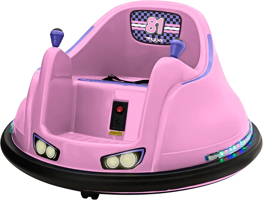 Flybar FunPark 6V Bumper Car for Toddlers, Electric Toddler Ride On Toys for Kids, Baby, Ages 1.5-4 Years, LED Lights, 360 Degree Spin, Supports up to 66 pounds (No Remote), Large, 6v Pink/Purple