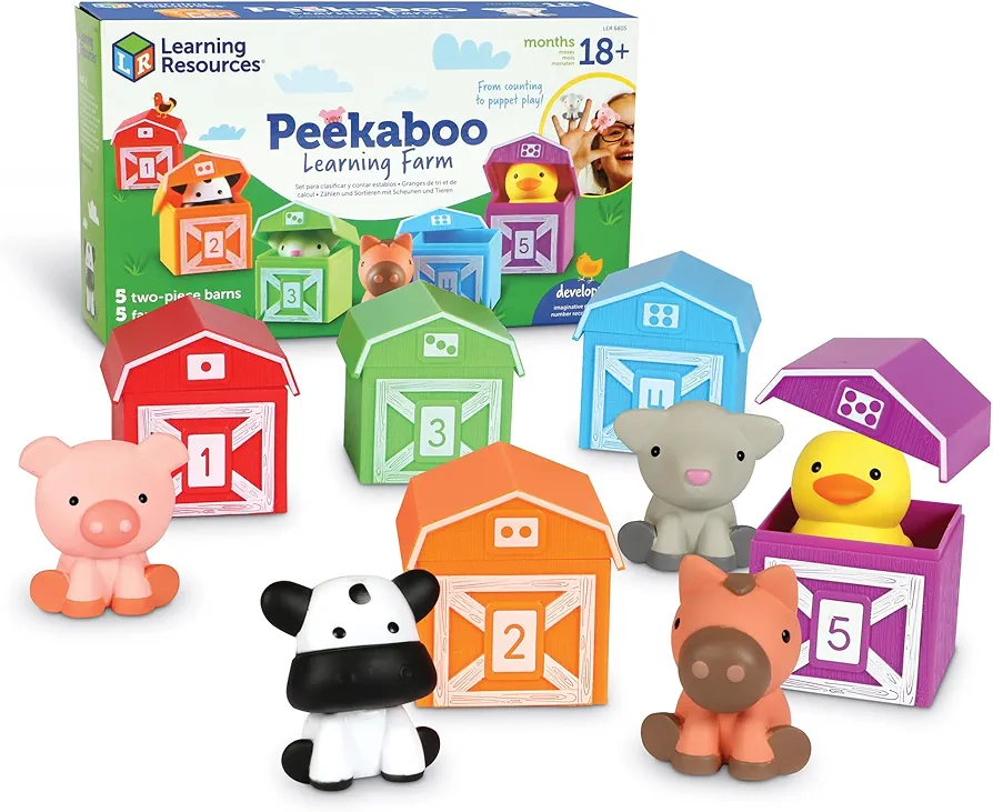 Learning Resources Peekaboo Learning Farm - 10 Pieces, Ages 18+ Months Toddler Learning Toys, Counting and Sorting Toys, Farm Animals Toys