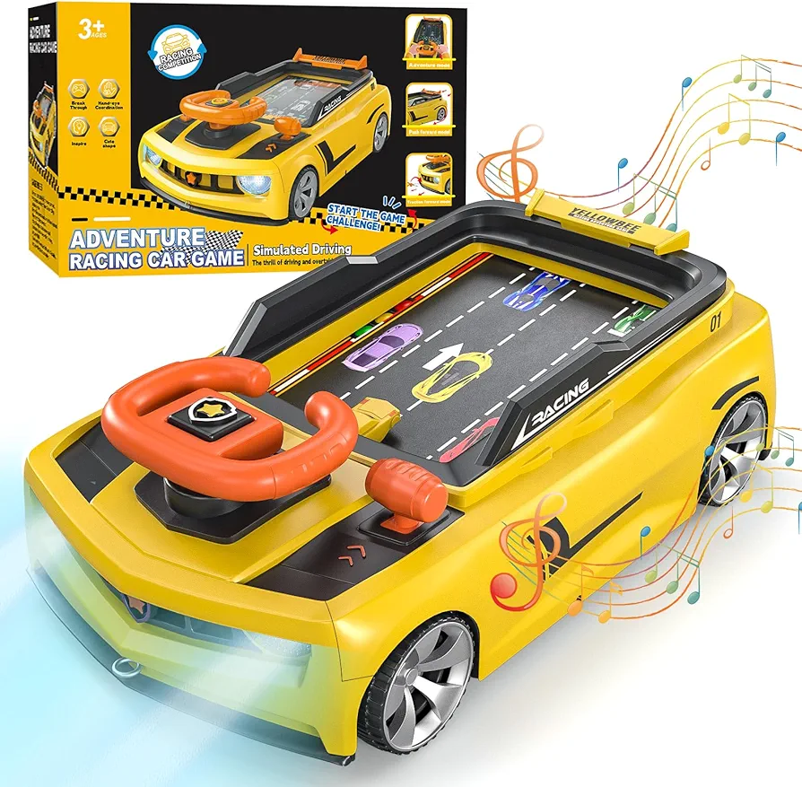 Steering Wheel Toys with Music and Light - Kids Simulation Adventure Driving Racing Car Game, Educational Musical Car Toys with Suction Cups for Boys Girls Birthday Xmas Gifts 3 4 5 6 Year Old