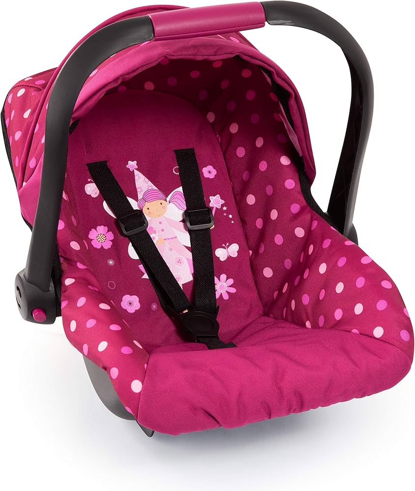 Bayer Design Baby Doll Deluxe Car Seat with Canopy- Polka dots , Pink