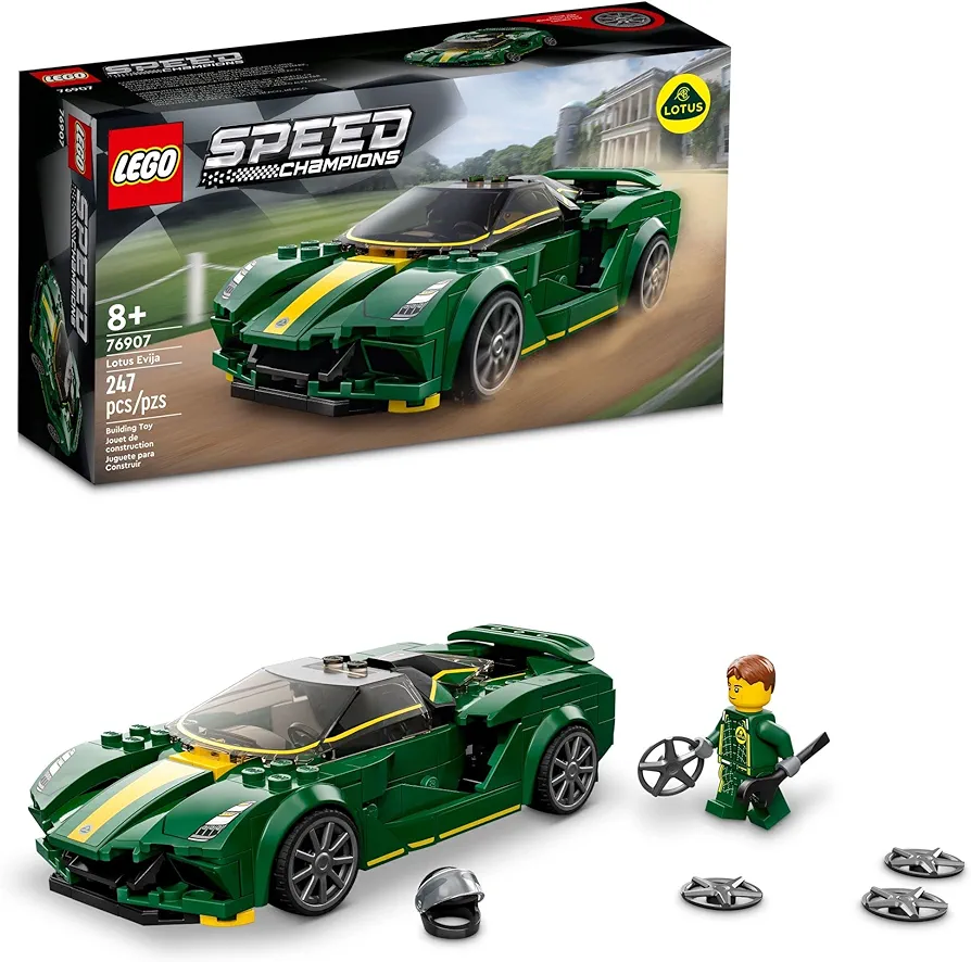 LEGO Speed Champions Lotus Evija 76907 Race Car Toy Model for Kids, Collectible Set with Racing Driver Minifigure