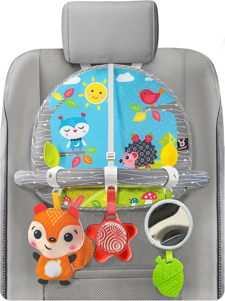 BENBAT Car Seat Toys for Babies - Double Sided Rear Facing Carseat Toy with Baby Mirror for Infants Girls and Boys 0+ Month Blue