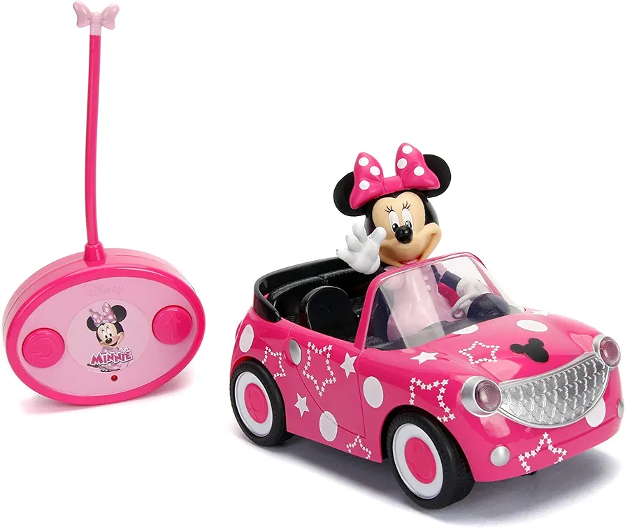 Disney Junior 7.5" Minnie Mouse Roadster RC Remote Control Car Pink 27MHz, Toys for Kids , Pink With Stars and Polka Dots