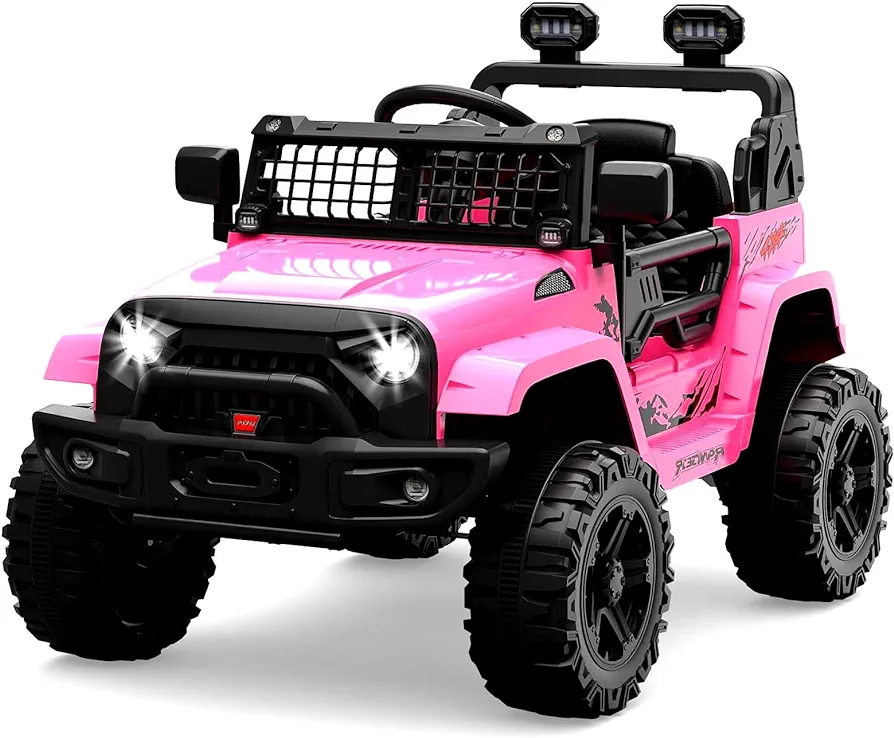 Ride on Truck Car 12V Kids Electric Vehicles with Remote Control Spring Suspension, LED Lights, Bluetooth, 2 Speeds