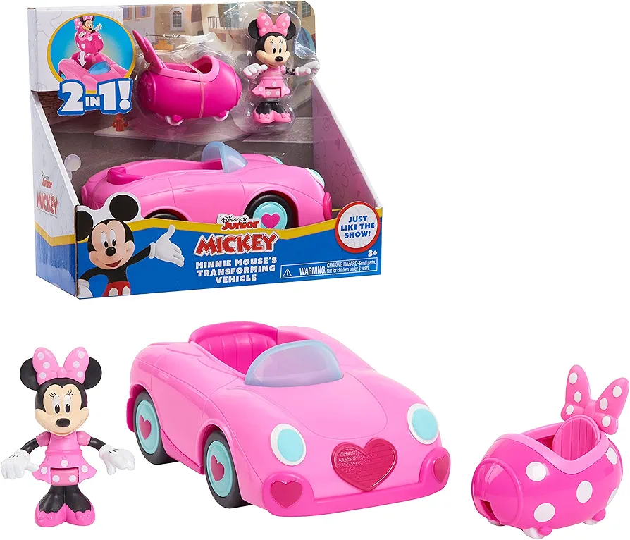 Disney Junior Mickey Mouse Funhouse Transforming Vehicle, Minnie Mouse, Pink Toy Car, Preschool, Officially Licensed Kids Toys for Ages 3 Up by Just Play