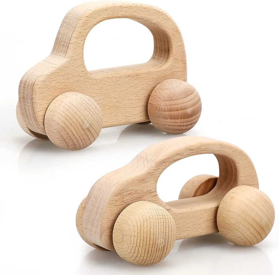 TOY Life Wooden Toys Cars, Montessori Toys for Babies 0-6-12 Months, Baby Rattle Toy Cars for Toddlers 1-3, Wooden Baby Toys for 1 + Year Old, Baby Boy Nursery Decor Natural Wood Rattle Baby Push Cars