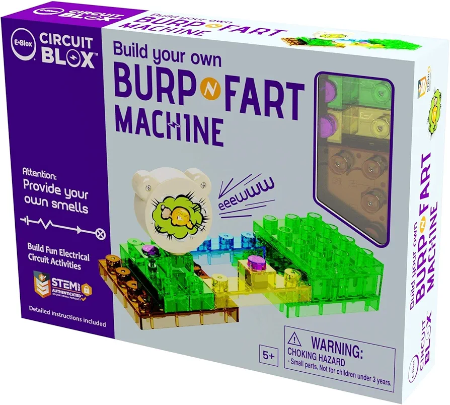 E-Blox Building Blocks STEM Circuit Kit, Build Your Own Burp & Fart Machine, Add Funny Sounds to Brick & Structure Science Projects, Birthday & Gag Gift, Boys, Girls, 5+