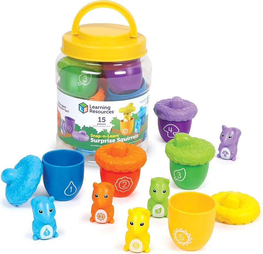 Learning Resources Snap-n-Learn Surprise Squirrels, 15 Pieces, Ages 18 Months+, Fine Motor Skills Toys, Colors and Numbers Recognition, Learning & Education Toys, Baby and Toddler Toys