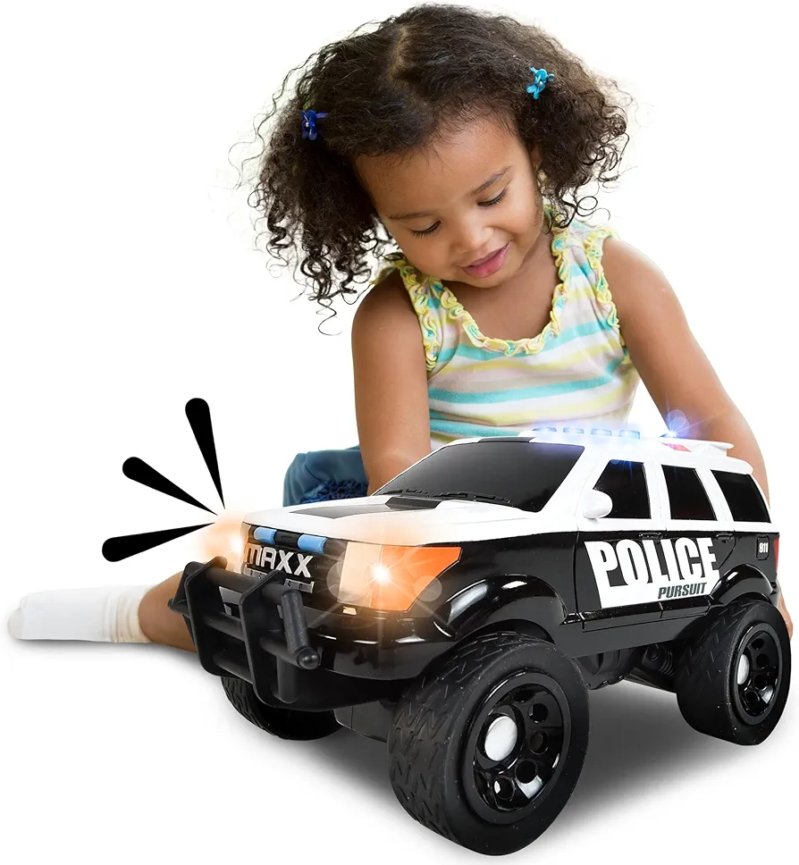 Sunny Days Entertainment Maxx Action 12’’ Large Police Car Toy – Siren Sounds and Bright Lights | Motorized Drive and Soft Grip Tires | Rescue SUV Patrol Vehicle for Kids 3-8