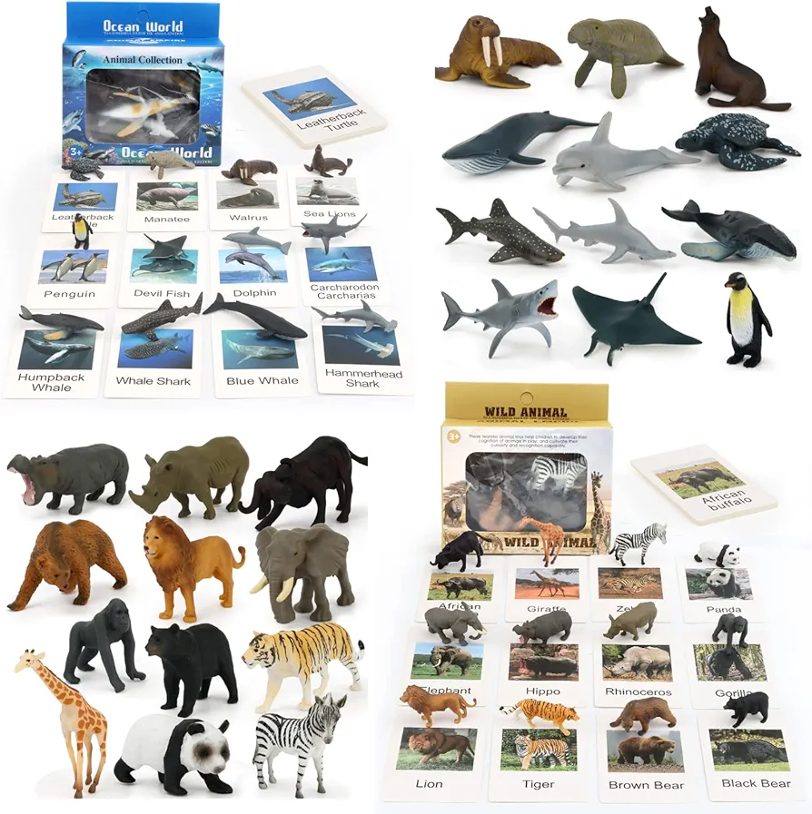 24 Small Animal Figurines Learning & Education Toys, Plastic Realistic Zoo Jungle Safari Sea Ocean Animal Figures, Preschool Learning Activities Matching Game Science Toys