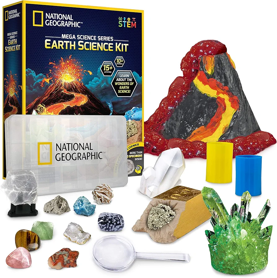 National Geographic STEM Science Kit - 15+ Experiments, Crystal Growing, Volcano Kit, Dig Kits & Gemstones for Kids - Amazon Exclusive