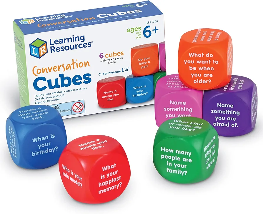 Learning Resources Conversation Cubes - 6 Pieces, Ages 6+ Foam Cubes for Social Emotional Learning, School Counselor Supplies, Speech Therapy Toys, Ice Breaker Cubes