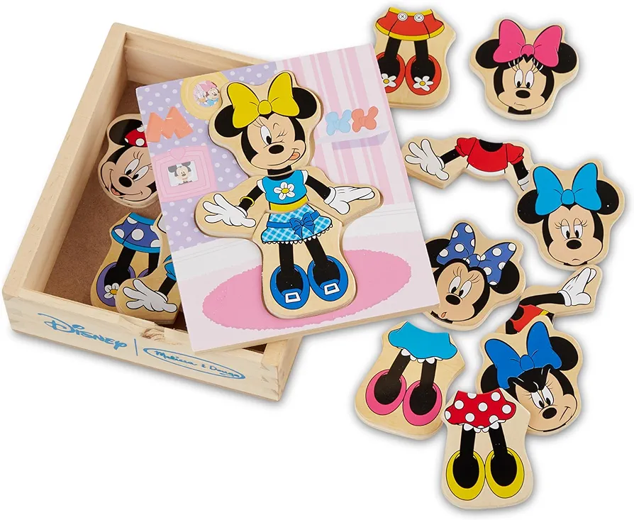 Melissa & Doug Disney Minnie Mouse Mix and Match Dress-Up Wooden Play Set (18 pcs) - Minnie Mouse Toys For Disney Fans, Fashion Puzzle Travel Toys For Kids Ages 3+