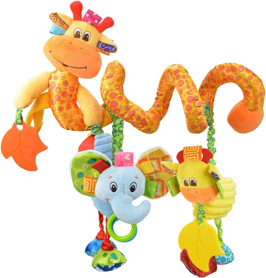 Jollybaby Baby Car Seat Stroller Crib Toys, Plush Hanging Spiral Activity Pram Crib Toy with Music Box, Rattles, Squeaker for Babies Infant Boys Girls Gifts (Giraffe)