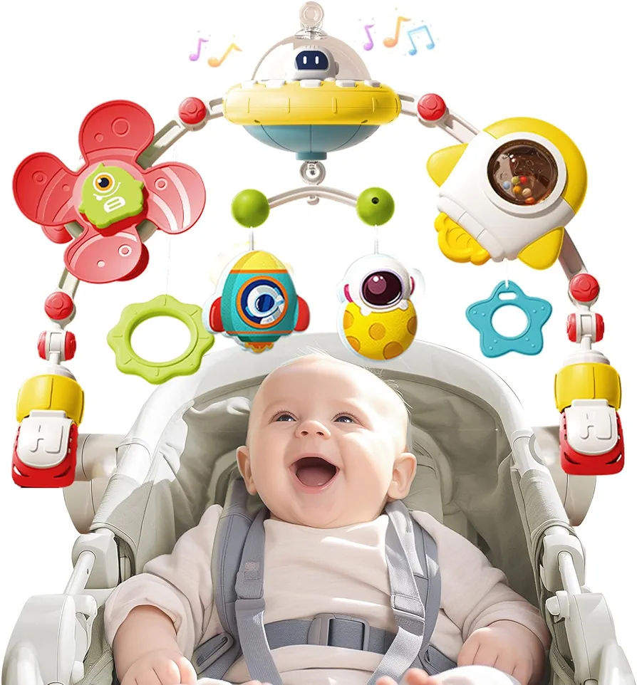 Musical Baby Stroller Arch Toys, Travel Car Seat Toys, Baby Play Arch Crib Accessory Toys, Mobile for Bassinet, Pram Activity Arch Bar Toys for Babies Infants