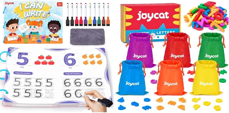 Preschool Learning Activities 48 Reusable Pages+JoyCat Magnetic Letters, 312 PCS Lowercase Alphabet Fridge Magnets