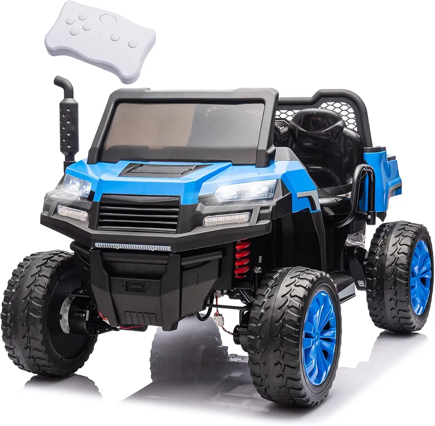 24 Volt Ride on Cars for Boys Girls, Ride on Dump Truck for Kids 3+, Power 4 Wheels Kids Electric Vehicle with Parent Remote Control, 4WD 2 Seater Battery Powered Ride on Car, Blue