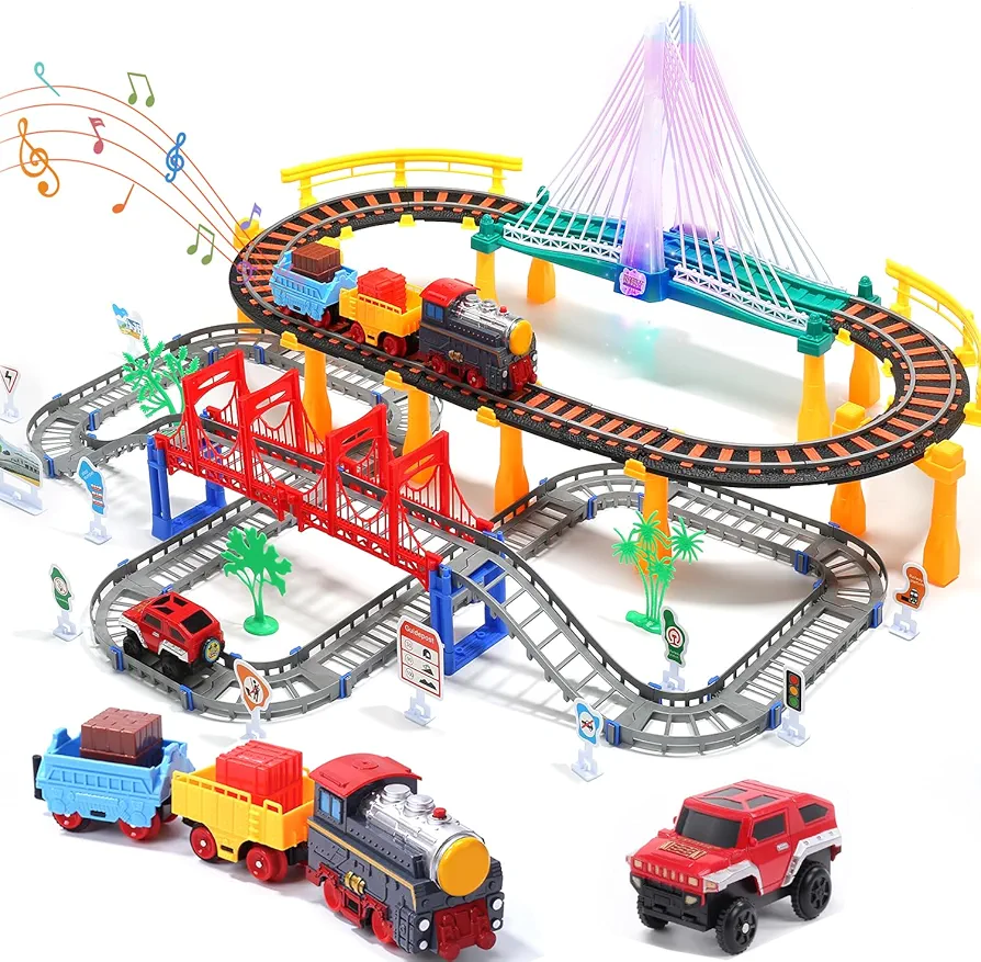 Toddler Train Set Toy, Electric Train Track Playset for 3 4 5 Years Old Kids, Boys and Girls