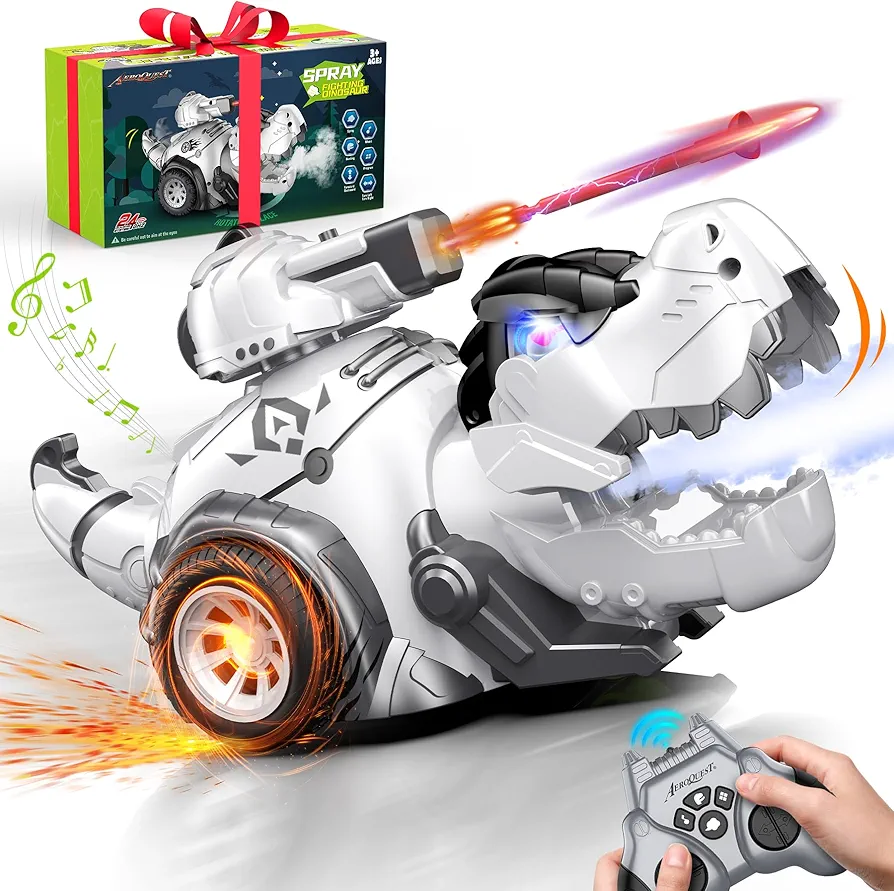 Dinosaur Remote Control Car, Programmable Dino Toddler Toys for Boys Girl, 2.4GHz RC Monster Truck with Sound & Spray, Hobby RC Cars for Kids 3 4 5-7 8-12, Birthday