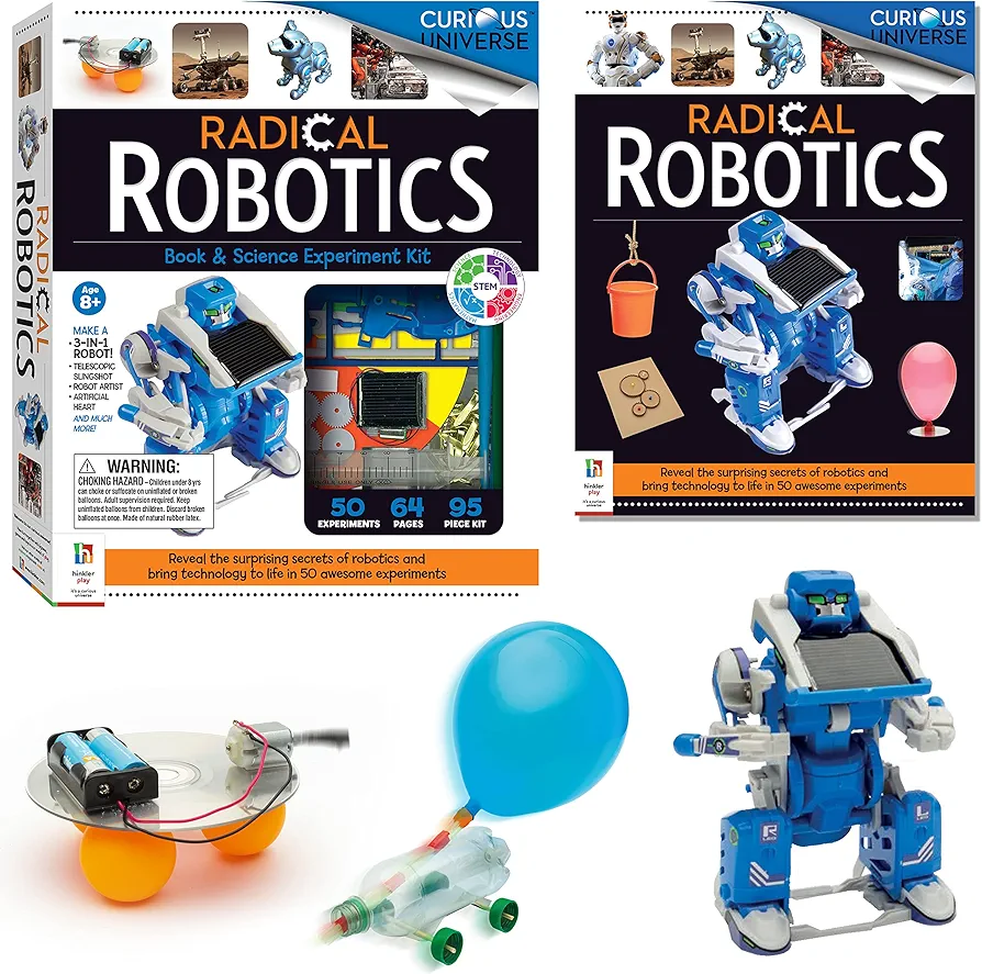 Curious Universe - Radical Robotics Science Kit - 50 Science Experiments with 95 Piece Kit - DIY Science and Robotics for Kids - Build Rocket Car - Create Robot - STEM Skills for Kids Aged 8 to 14