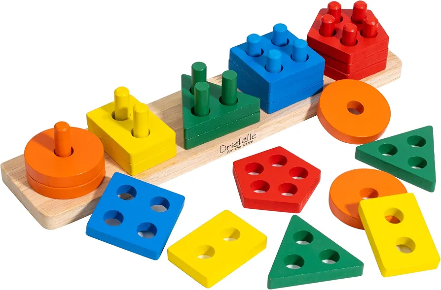 Wooden Educational Sorting and Stacking Toy - Learn Color and Shape Recognition – Puzzle Blocks Toy for Toddlers – Preschool Children Game – Kids Montessori Education