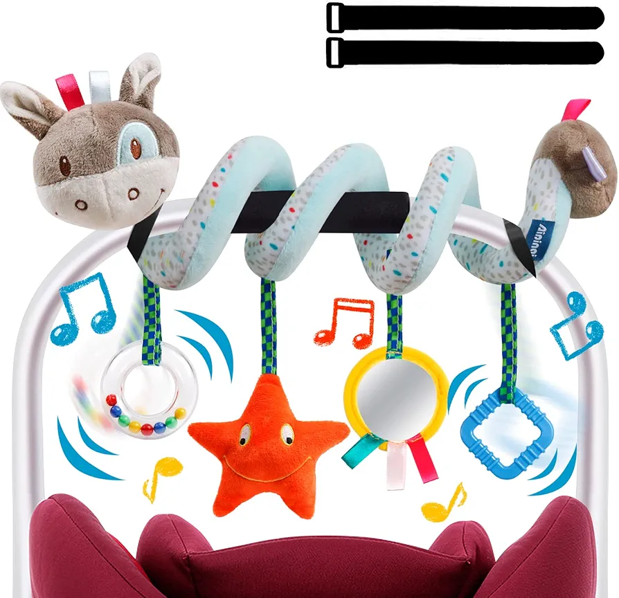 Baby Car Seat Toys Activity Stroller Toy for Boys Girls 0 3 6 9 10 12 Months, Spiral Hanging Plush Toys,Baby Shower Thank You Gift