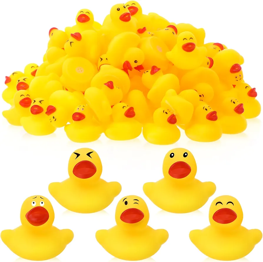 100 Pcs Rubber Ducks Mini Ducks Bulk Rubber Ducks for Cruise Ships Bath Toys Baby Shower for Car Bathtub Classroom Exchange Prizes Treat Supplies Goodie Bag Fill(Cute)