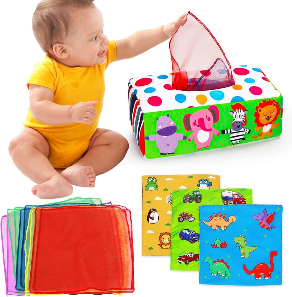 Baby Toys 3 4 5 6 7 8 9 12 Month Old Montessori Tissue Box Toys for Babies Infants 0-6 6-12 Months Sensory Educational Crinkle Toy Developmental Easter Treat Gift for 1 2 Year Old Boys Girls Toddlers