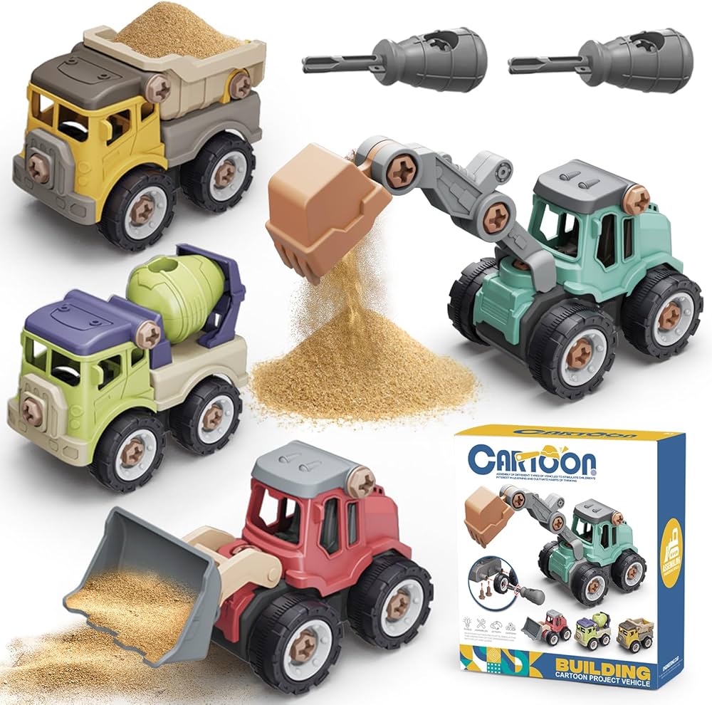 Beach Toys Construction Trucks for Toddler Toys and 3 4 5 6 Years Old Boys Girls Kids as Gifts, STEM Take Apart Educational Toys Suitable in Building, Indoor, Outdoor, Sandbox, Sand Toys