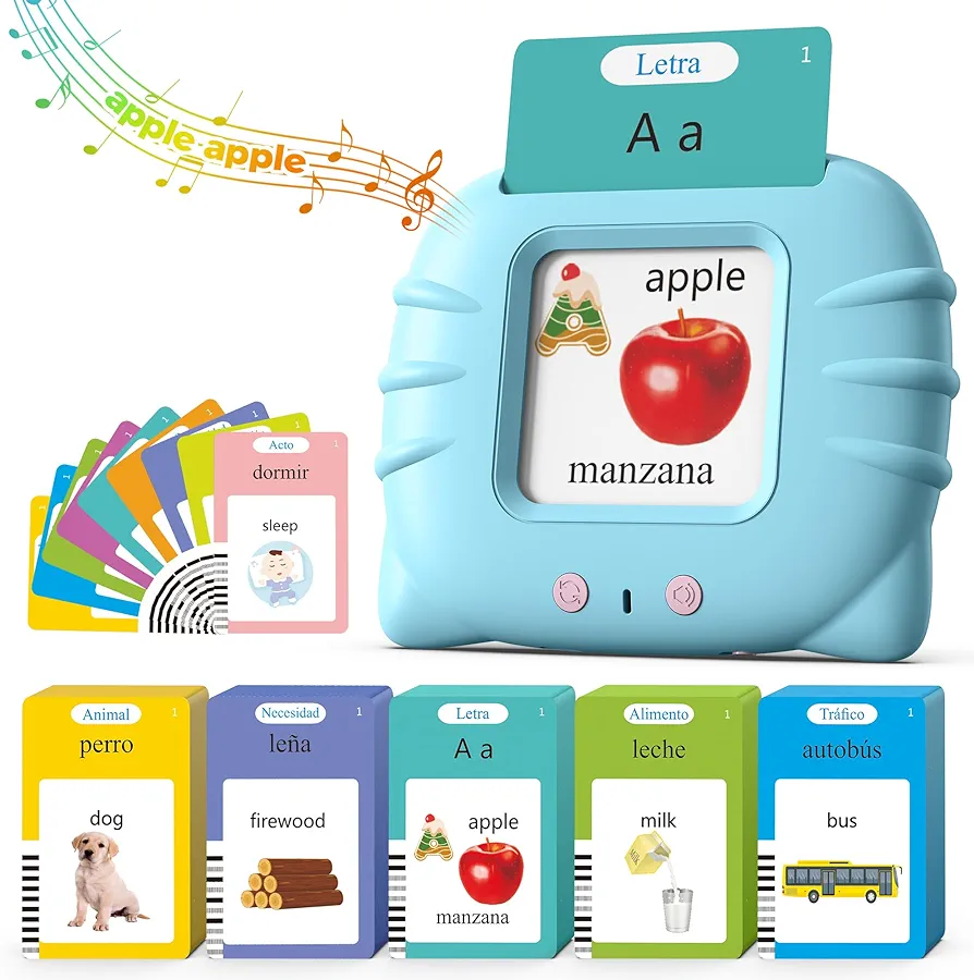 Bilingual Spanish and English Talking Flash Cards for 1-3, Pocket Speech Therapy Toys with 512 Words, Montessori Language Learning Toys, Autism Toys, Children's Sensory Learning, Birthday Toys