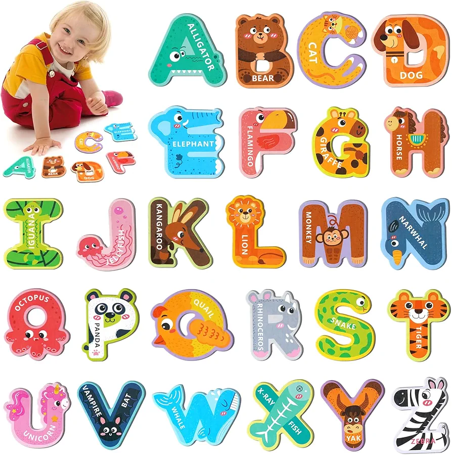 Magnetic Letters for Toddlers 1-3, 26PCS Cute Animal Alphabet Magnets Letters Learning Toys for Toddlers 1-3 Colorful Uppercase ABC Magnets for Refrigerator Best Gifts for Birthday Christmas