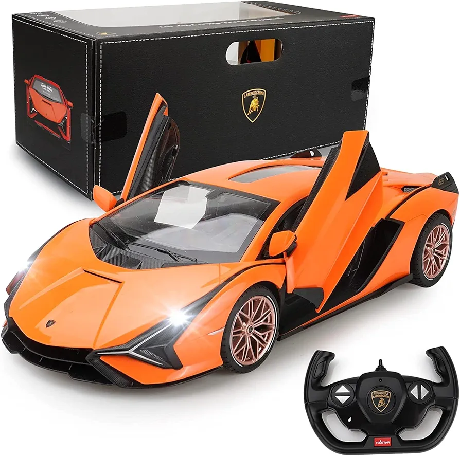 Lamborghini Remote Control Car,1:14 Scale Lamborghini SIAN Toy Car Officially Licensed Fast Rc Cars with Open Door Led Light 2.4Ghz Model Car for Adults Boys Girls Birthday Ideas Gift(Orange)