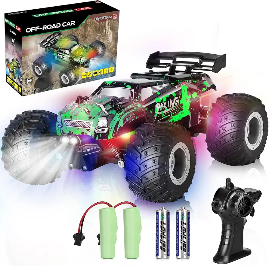 Fast Remote Control Car,Off Road Monster Truck with Colorful Led and High-Speed Motors,2.4GHz Racing Car Toys,All Terrain Remote Control Car,Hobby Rc Trucks,Rc Cars for Boys Age 8-12