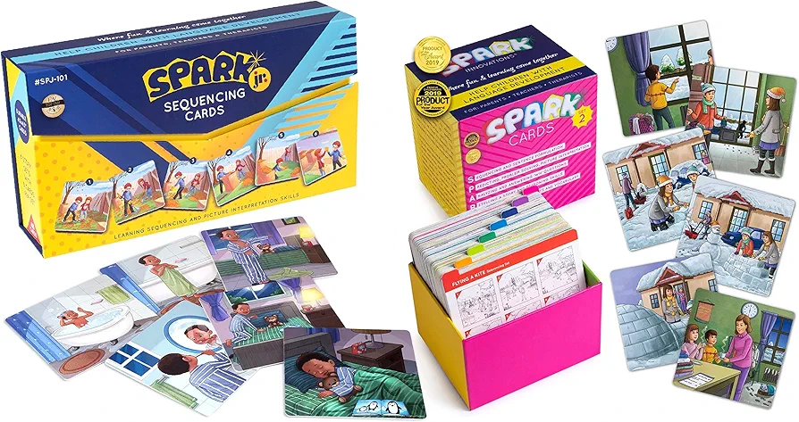 Sequencing Cards Bundle, Storytelling Cards, Higher and Lower Level Boxes, Speech Therapy Games, Learning Toys, Spark Cards 2 and Spark Cards JR Bundle