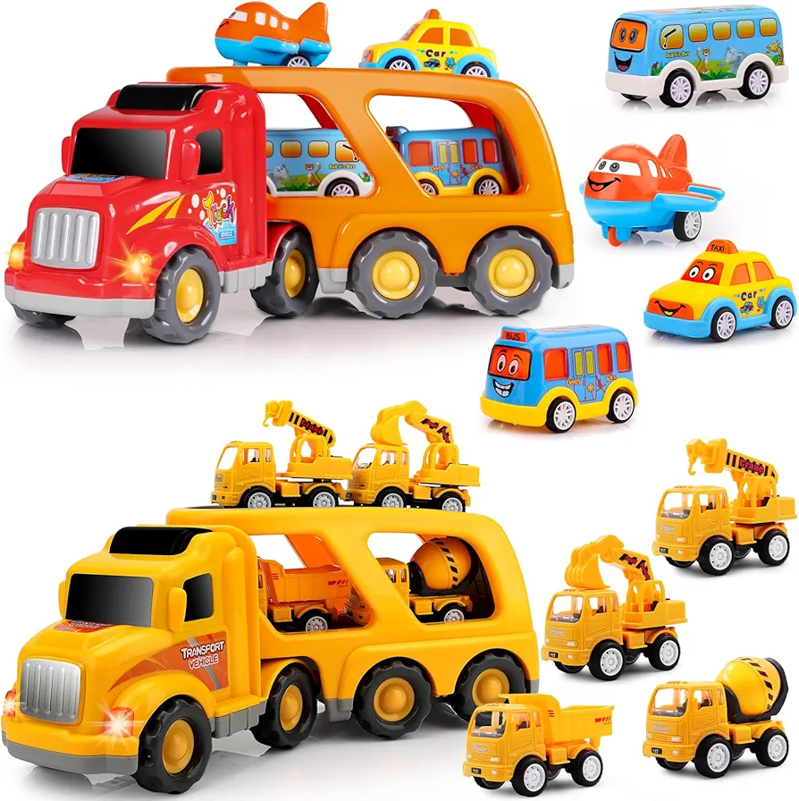 Kids Toys Car for Boys: Toddler Toy Trucks for 2 3 4 5 6 Year Old Boys Girls | 5 in 1 Carrier Vehicle Construction Toys Bundle with City Transporter Toy Cars Gifts