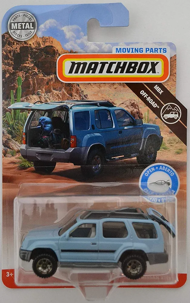 Light Blue 2000 Nissan Xterra 2018 Matchbox Moving Parts Off-Road Series 1:64 Scale Collectible Die Cast Metal Toy Car Model with Opening Hatchback