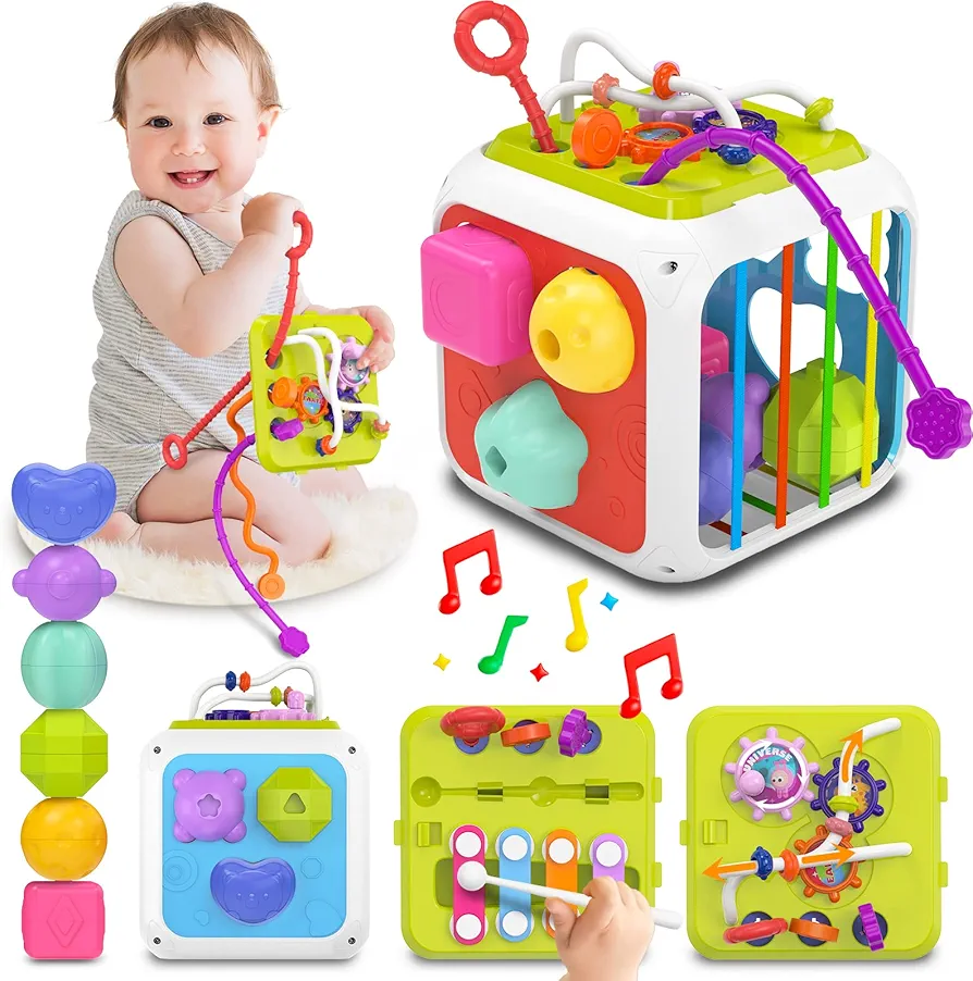 Montessori Toys for 1 Year Old Girls Boys, Baby Sorter Toys Learning Activity Cube, 1 Year Old Girl Boy Birthday Gifts, Baby Toys 6-12-18 Months, 7-in-1 Developmental Learning Toys