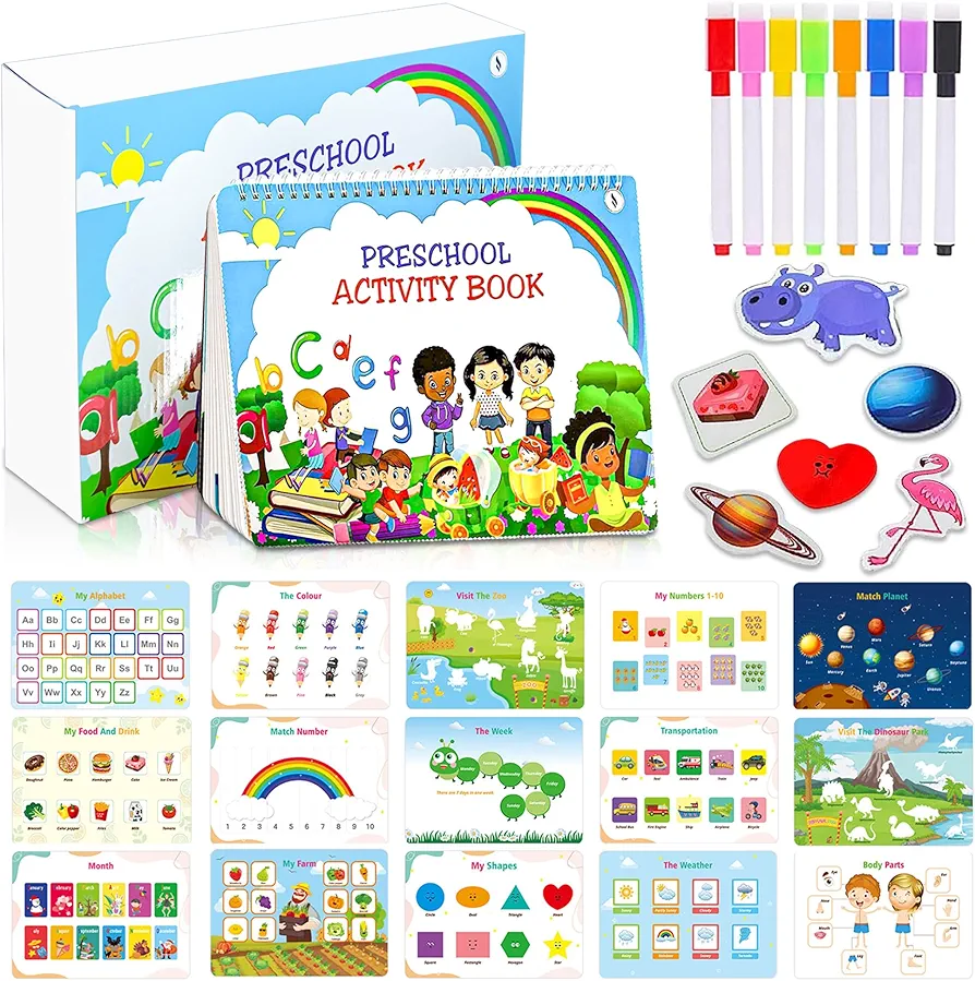 – Montessori Toy Busy Book - Preschool Learning Activities - Autism Sensory Toys for Toddlers Education - Learning Materials Activity Books for Toddlers Ages 3-5, 30 Pages Themes Workbook.