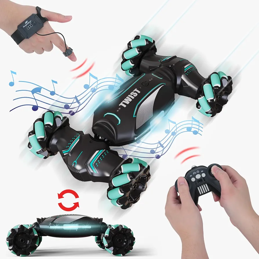 Gesture Sensing RC Stunt Car Toys for Kids - Hand Remote Control Car with Light Music Transform Off-Road Vehicle 360° Rotating RC Drift Cars Cool Birthday Gifts for Boys Girls (Green)