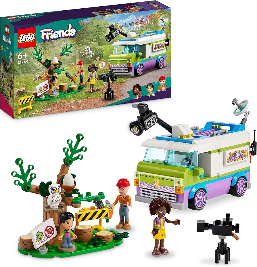 LEGO 41749 Friends Message Car, Animal Rescue Toy Set, Film and Report News with Toy Truck, Owl Figure & Aliya Mini Doll, Gift for Girls, Boys and Children from 6 Years