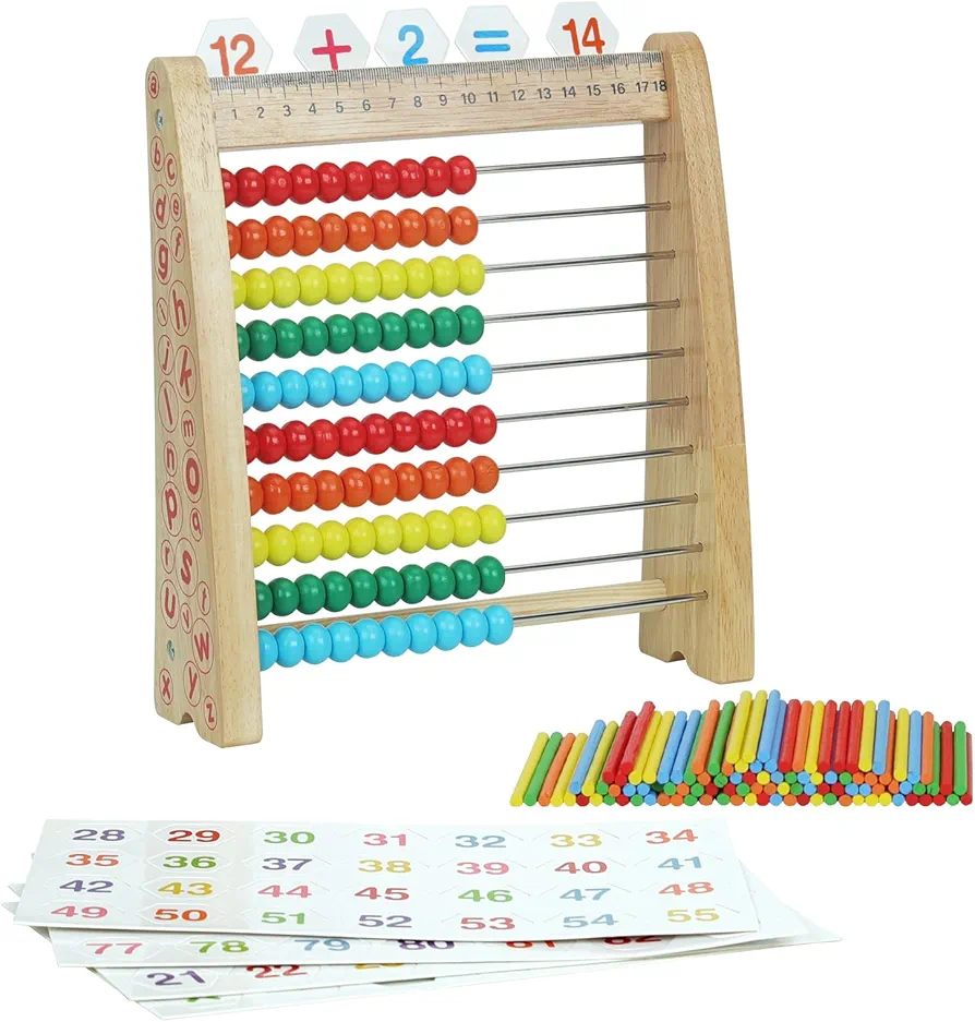 Abacus Toys for Kids, Math Toy with Number Cards 1-100 Counting Sticks,Ruler,Alphabets,Colorful Educational Learning Toys for Homeschool Supplies,Counting Skills, for 3+ Years Old