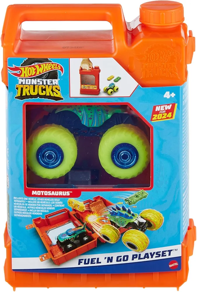 Hot Wheels Monster Trucks Refueling and Starting Track for Gas Canister Toy Cars, includes 2 Vehicles, 4 Years (HXT04)