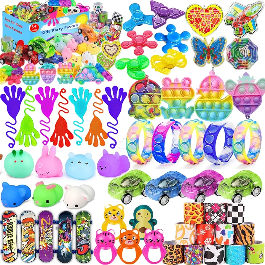 119 Pcs Pop Party Favors for Kids 4-8, Fidget Toys Pack, Treasure Box Toys, Classroom Prizes, Pinata Goodie Bag Stuffers, Treasure Chest, Carnival Prizes, Prize Box Toys for 8-12 Boys Girls