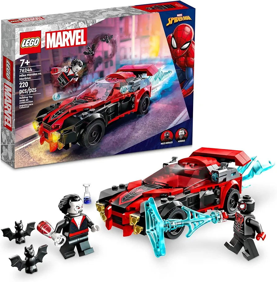 LEGO Marvel Spider-Man Miles Morales vs. Morbius 76244 Building Toy - Featuring Race Car and Action Minifigures, Adventures in The Spiderverse, Movie Inspired Set, Fun for Boys, Girls, and Kids