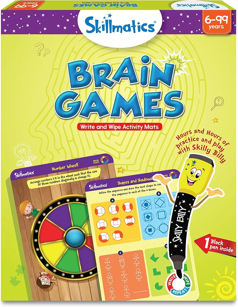 Skillmatics Educational Game - Brain Games, Reusable Activity Mats with Dry-Erase Marker, Gifts, Travel Toy for Kids Ages 6, 7, 8, 9 and Up